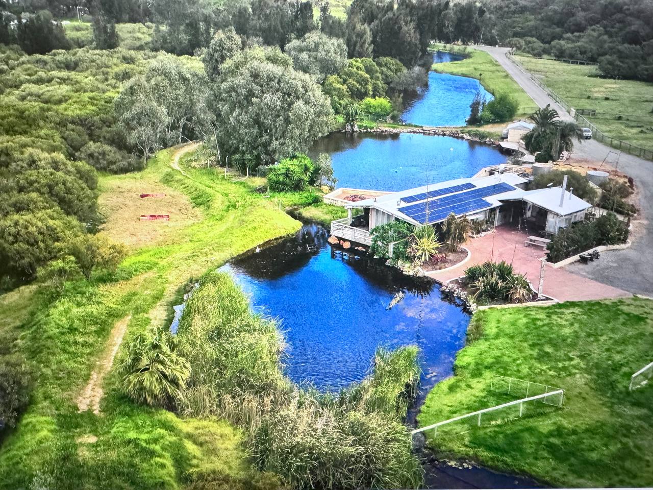 Aerial view of homestead and lagoon